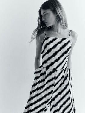 NWT Satin Striped Black and White Spaghetti-Strap jumpsuit